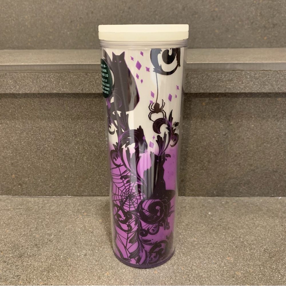 STARBUCKS Glow in Dark Halloween‘21 Purple&White Black Cat Tumbler/ 16oz, NWT - Picture 6 of 12